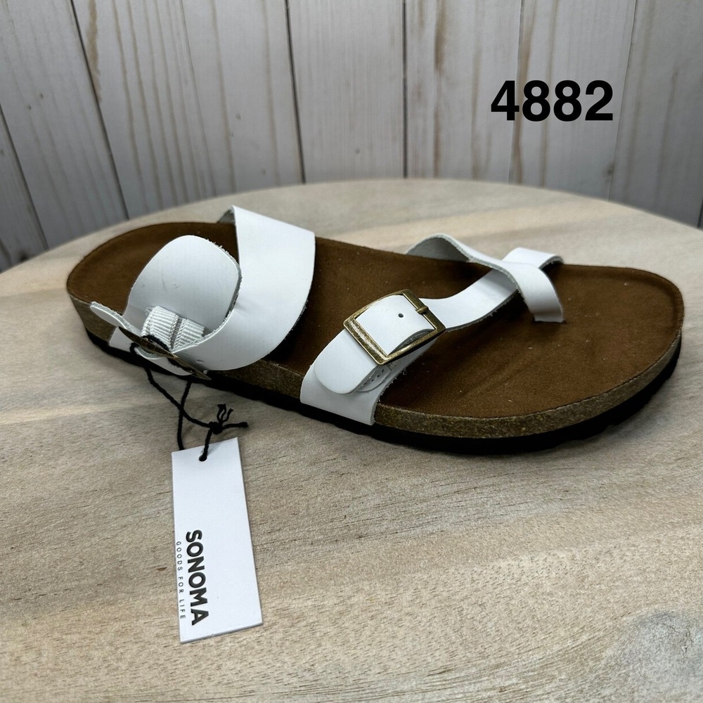 Sonoma Gojiberry Sandals Womens 8.5 White Leather Comfort Slip On New